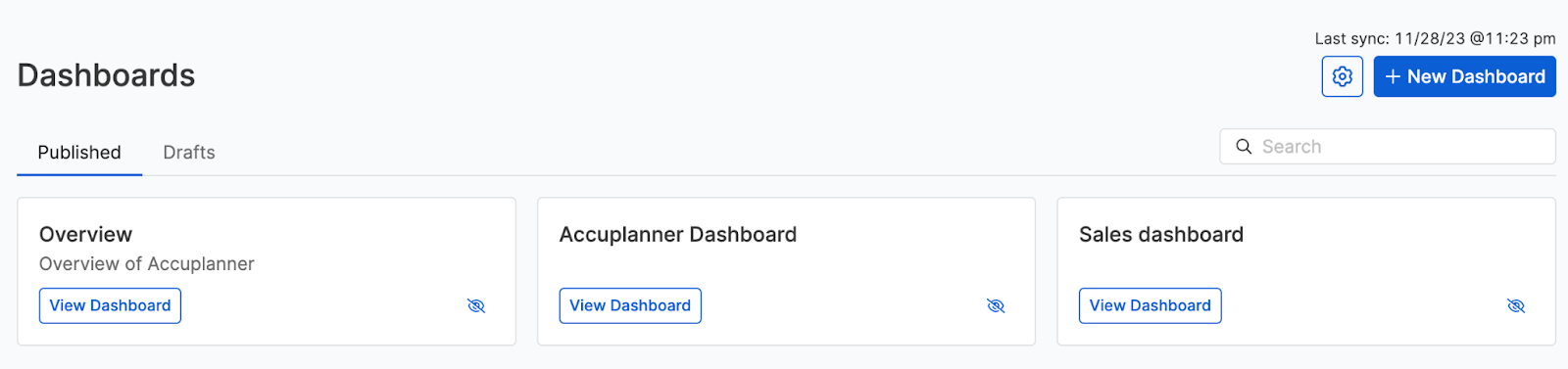 Multiple published dashboards