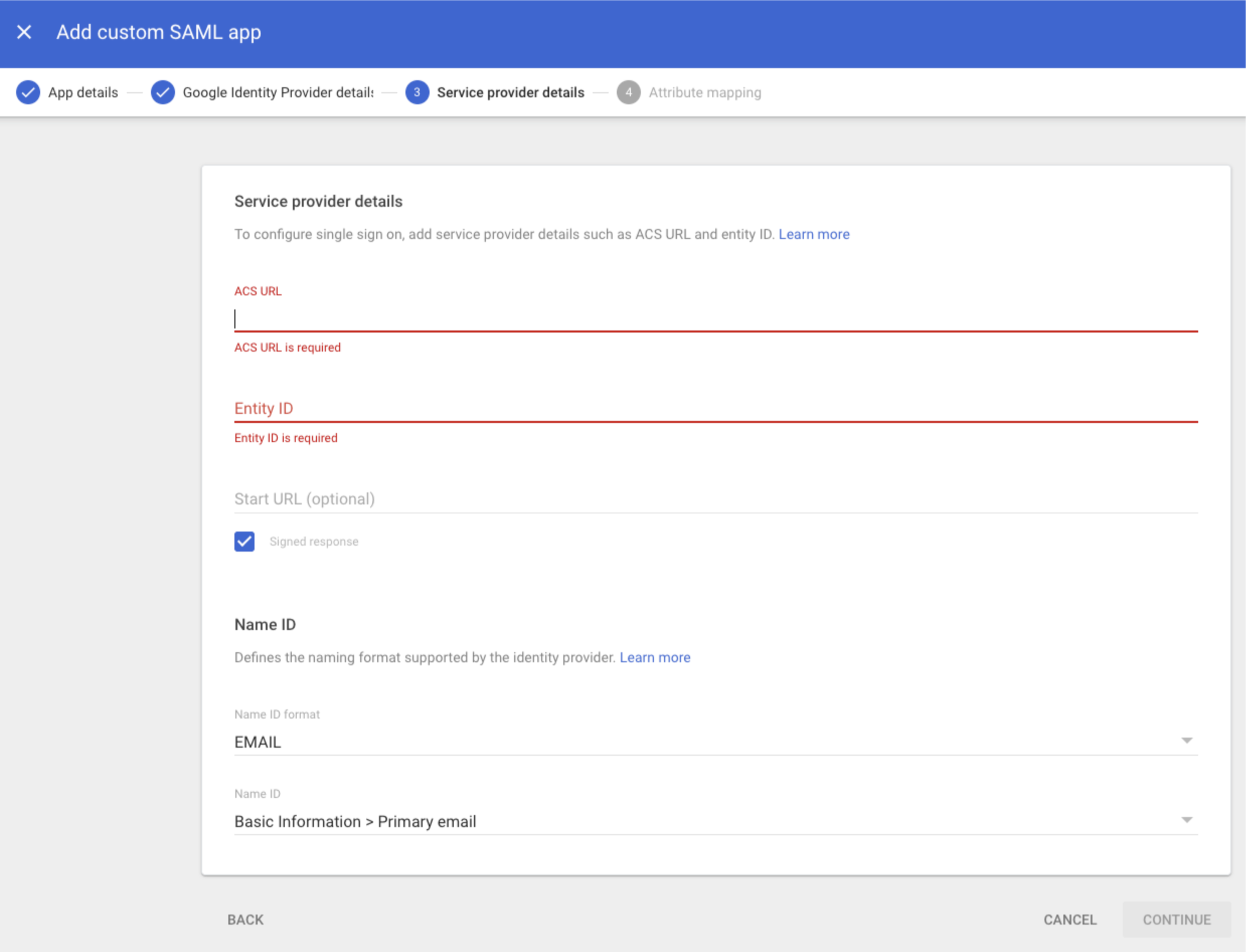 Google Add custom SAML app Service provider details.png