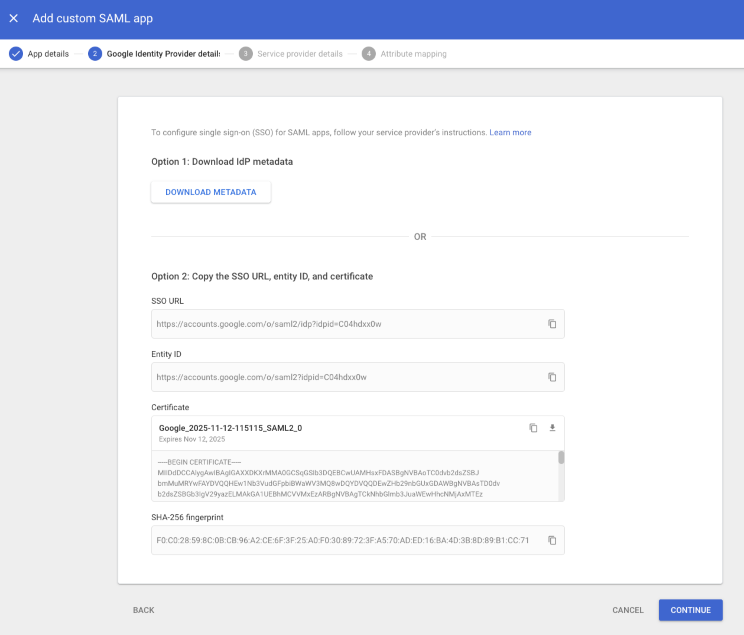 Google Add custom SAML App Download IdP metadata.png
